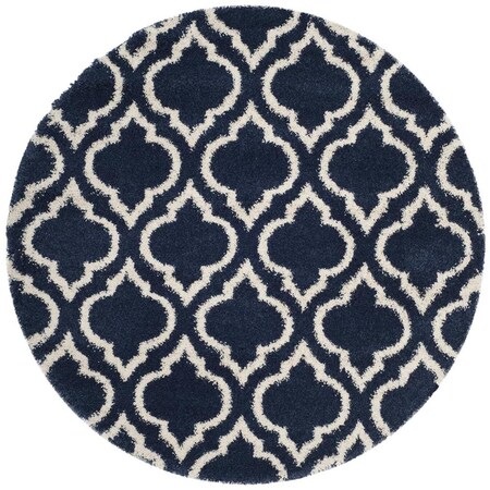 Flowers First 7 x 7 ft. Round Hudson Shag Power Loomed Round Rug, Navy & Ivory FL1909632